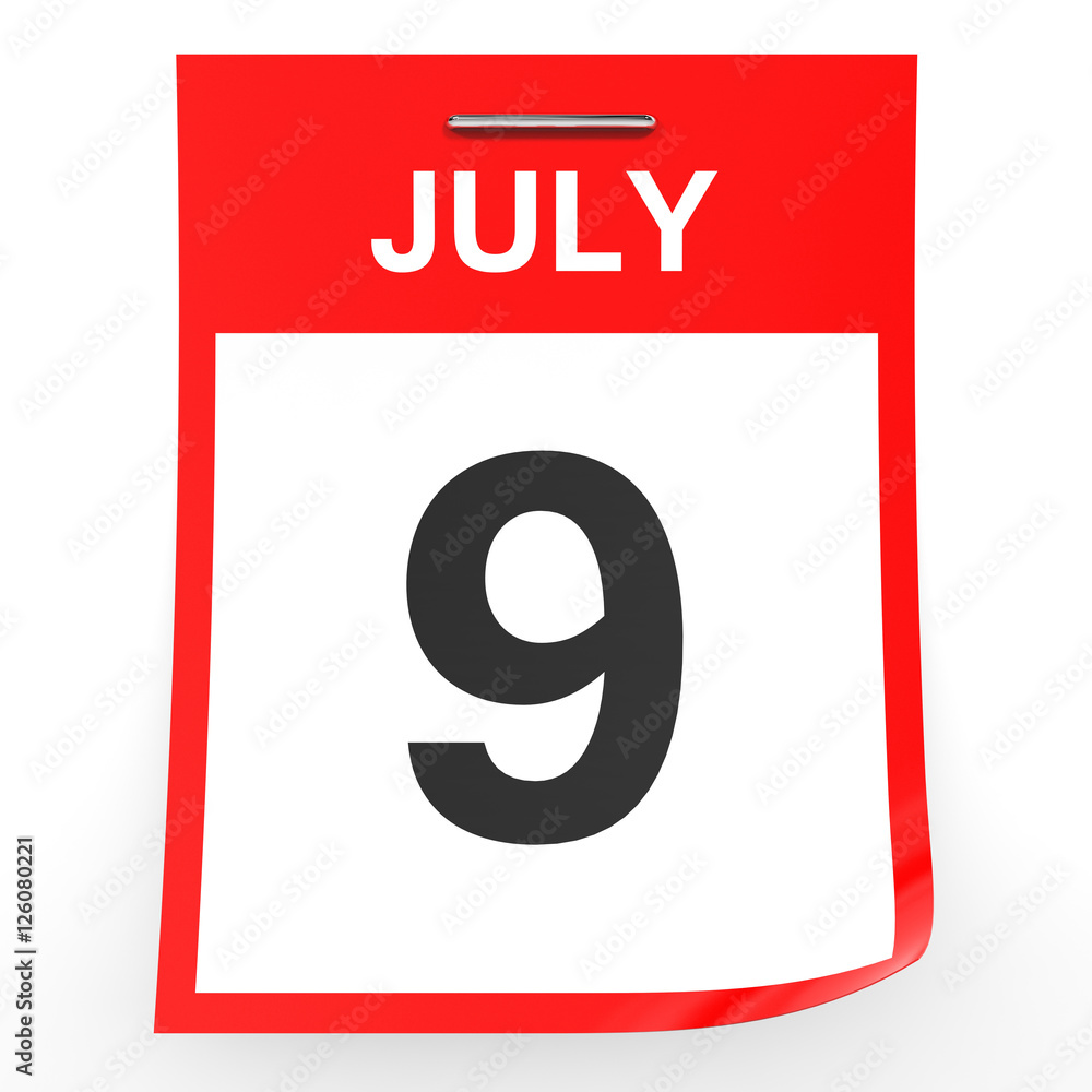 July 9. Calendar on white background. July 9. Calendar on white background.
