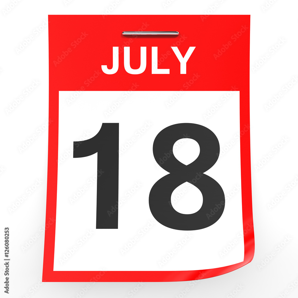 July 18. Calendar on white background. July 18. Calendar on white background.