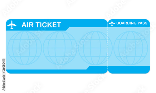 Airplane ticket blank space. Blue boarding pass coupon isolated on white background. Detailed blank of plane ticket. Vector illustration. 