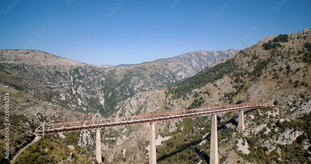 Aerial, Train Bridge Over Mala Rijeka, Montenegro - Graded and stabilized version..Watch also for the native material, straight out of the camera Aerial, Train Bridge Over Mala Rijeka, Montenegro - Graded and stabilized version..Watch also for the native material, straight out of the camera