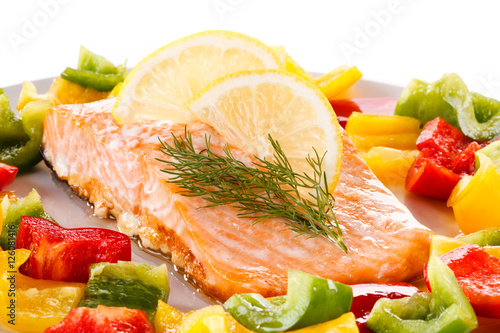 Roasted salmon and vegetables 
