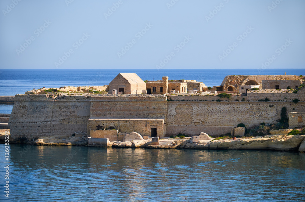 The view of Fort Ricasoli Point Battery in Kalkara peninsula, Malta