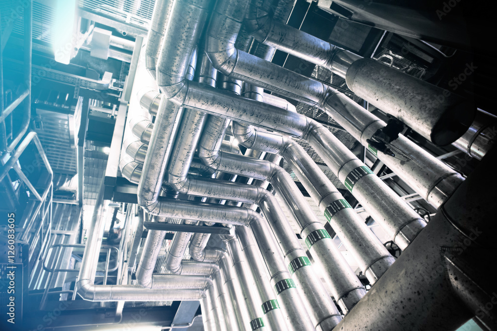 Industrial zone, Steel pipelines, valves and cables Industrial zone, Steel pipelines, valves and cables