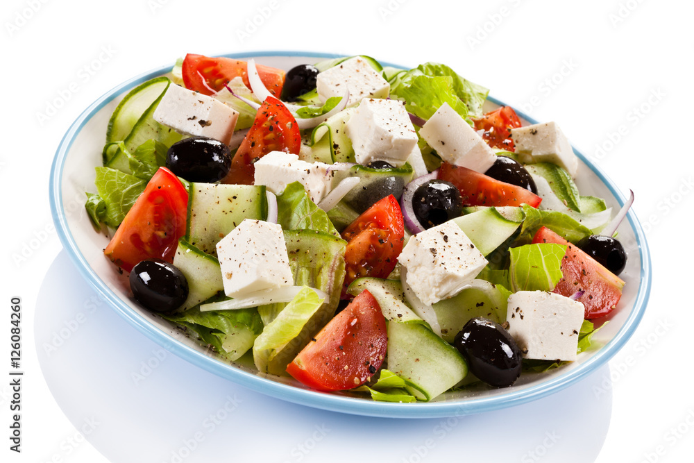 Greek salad on white background 