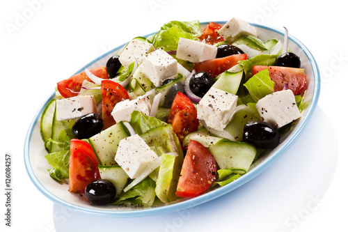 Greek salad on white background 