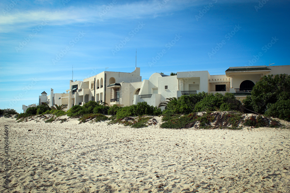White houses and green palms of Sousse, Tunisia White houses and green palms of Sousse, Tunisia