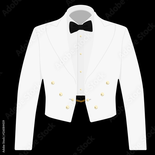 White suit with black bow tie