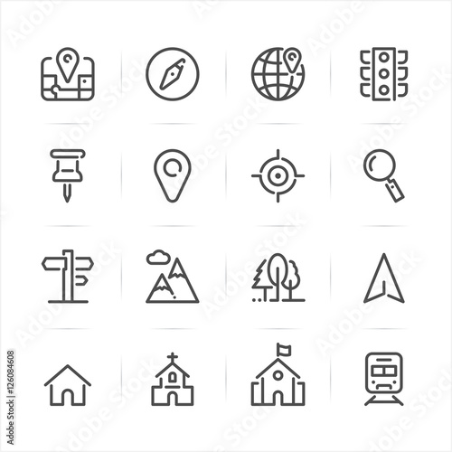 Map and location icons with White Background