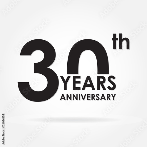 30 years anniversary sign or emblem. Template for celebration and congratulation design. Vector illustration of 30th anniversary label.