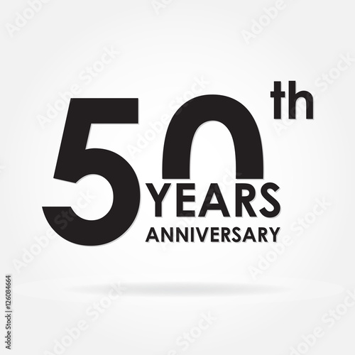 50 years anniversary sign or emblem. Template for celebration and congratulation design. Black vector illustration of  50th anniversary label.