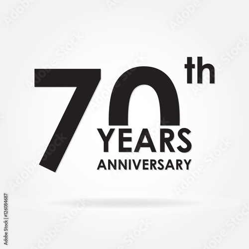 70 years anniversary sign or emblem. Template for celebration and congratulation design. Black vector illustration of 70th anniversary label.