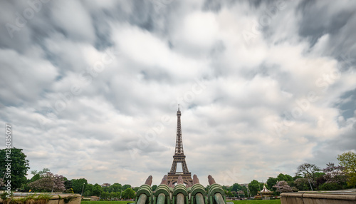 The Eiffel Tower, stormy clouds
