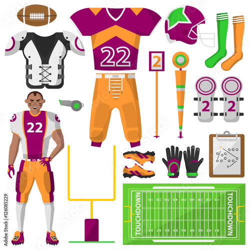 Football icons set. Football, sport equipment and uniform