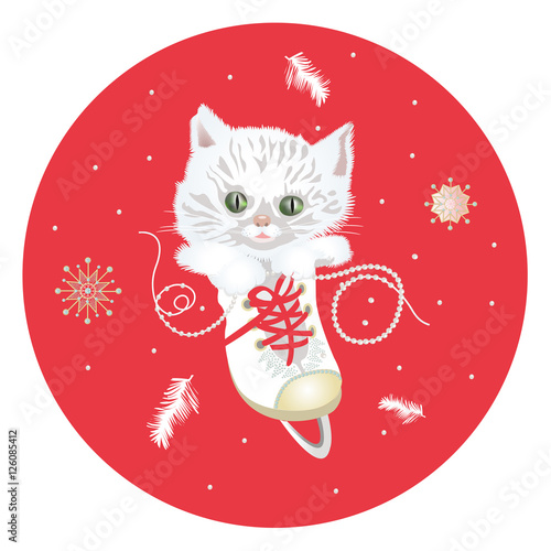 Vector white kitten in skate