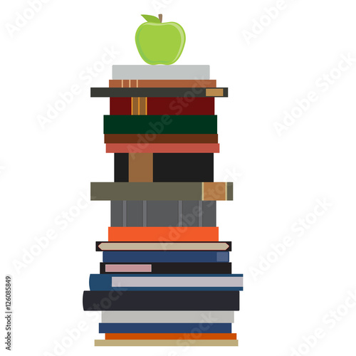 Book stack and apple