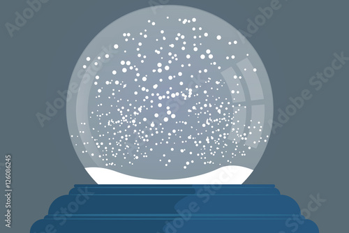 snow globe on blue stand new year and Christmas symbol.