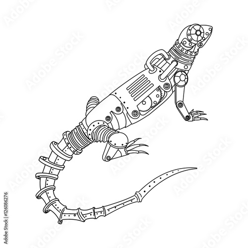 Steampunk style lizard coloring book vector
