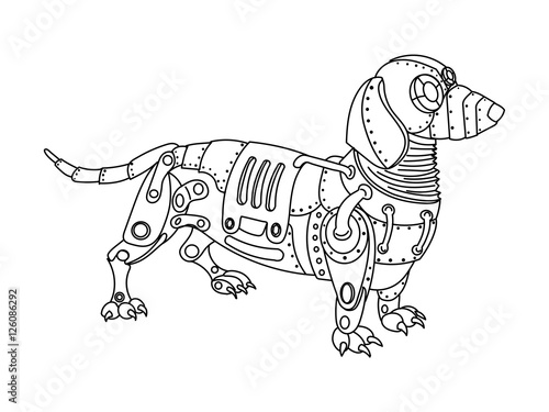 Steampunk style dachshund dog coloring book vector