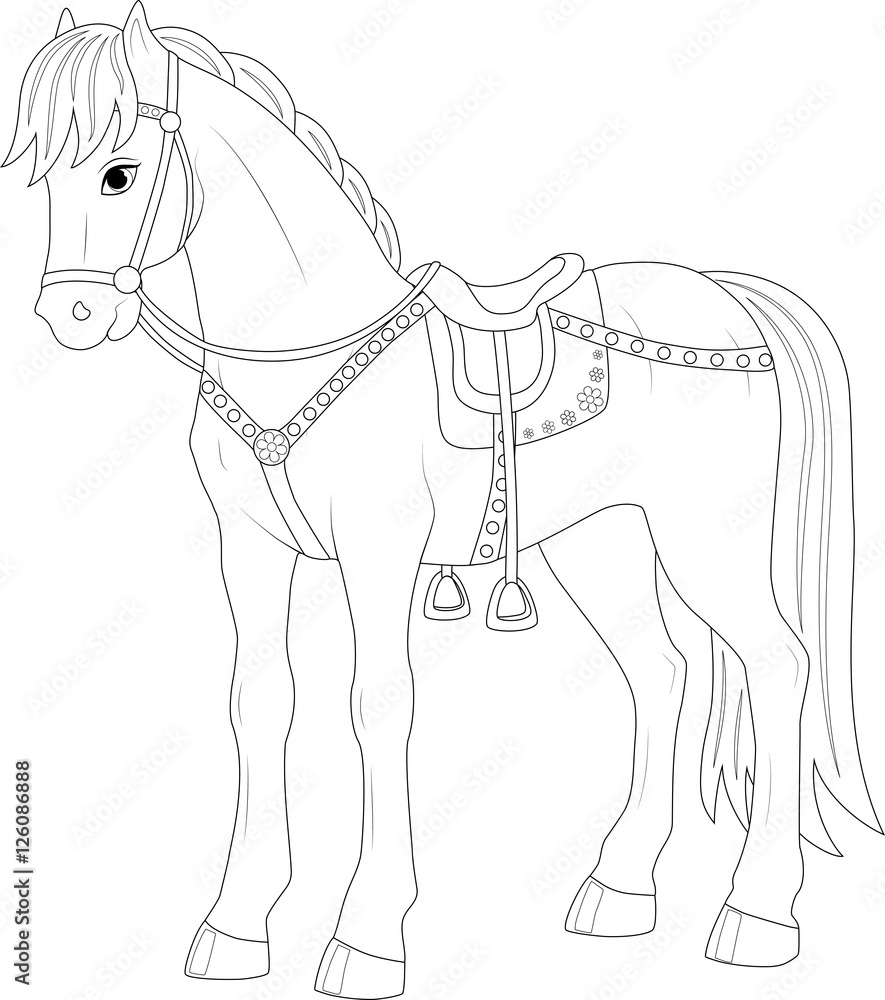beautiful cartoon fairy horse, coloring page Stock Vector | Adobe Stock