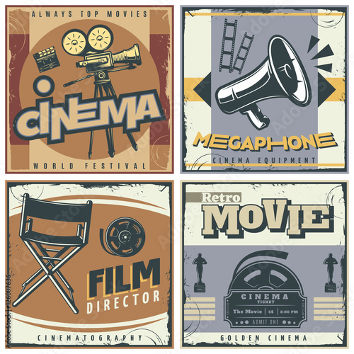 Retro Cinema Labels Set