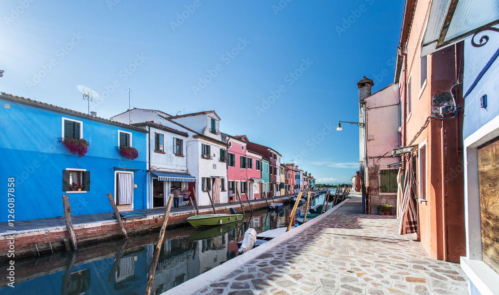 Brightly painted houses of Burano Island. Venice. Italy.