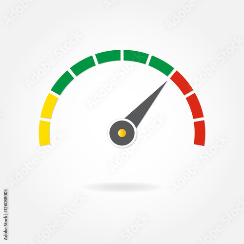 Speedometer or tachometer with arrow. Infographic gauge element. Template for download design. Colorful vector illustration in flat style.