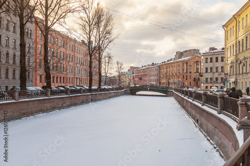 Canal Griboedov in Saint-Petersburg winter morning. architecture