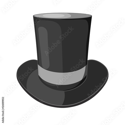 Vector cartoon illustration of a black cylinder hat on a white b