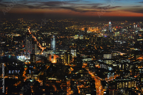 City Lights. An aerial view over London, UK at sunset. 