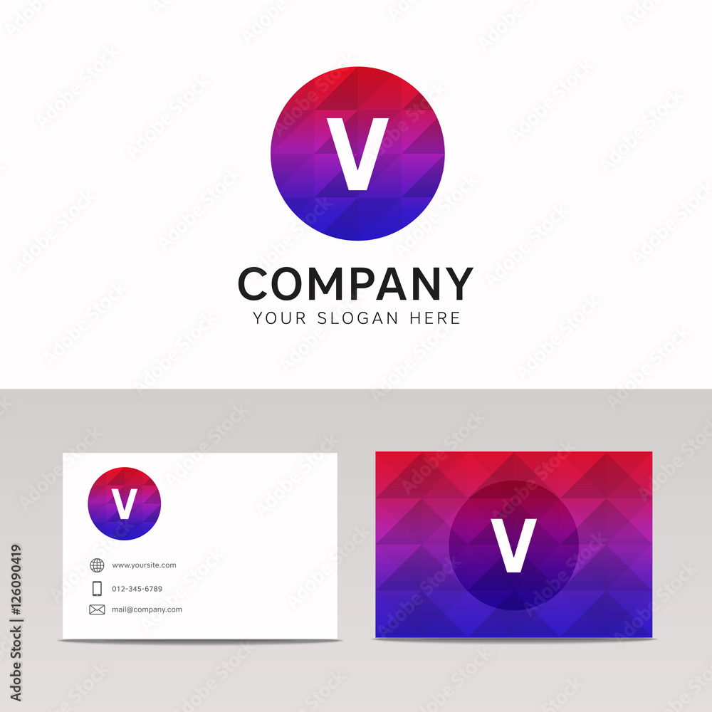 Abstract polygonal round circle V letter icon company logo sign
