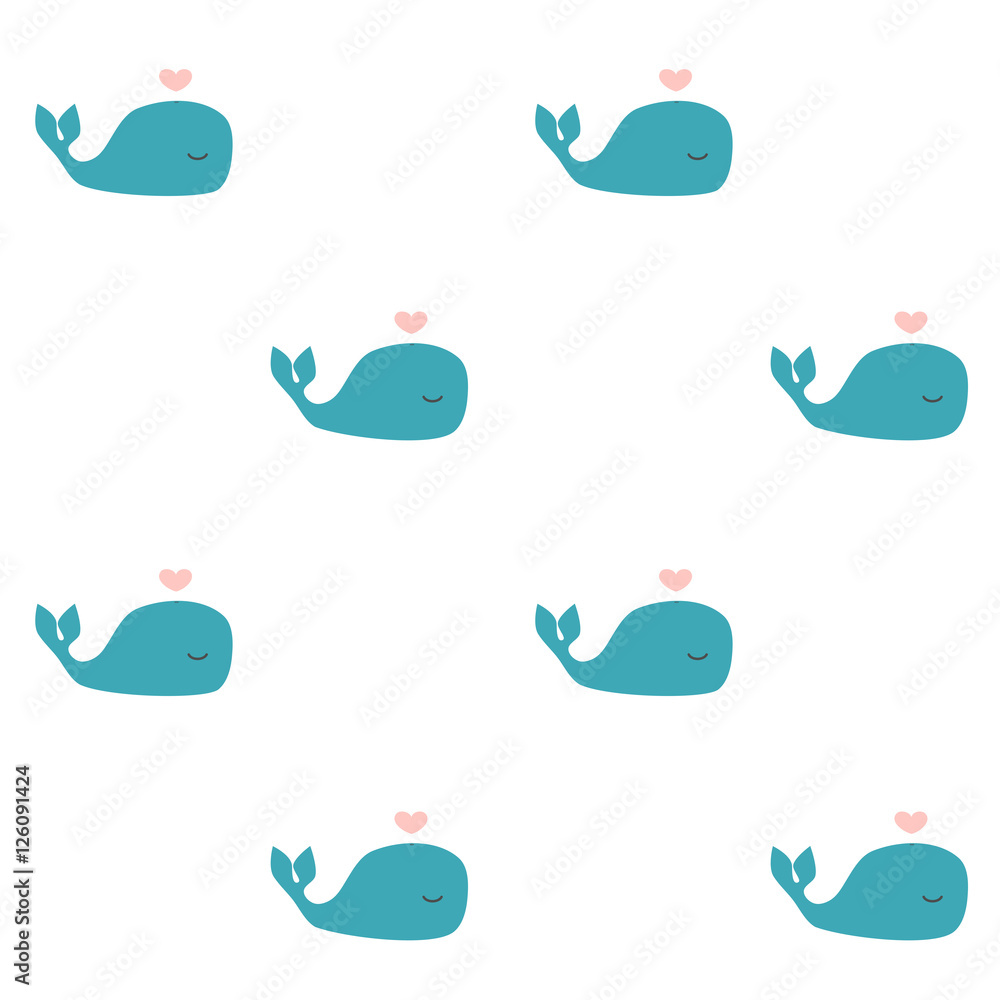 Fototapeta premium cute cartoon whale seamless vector pattern background illustration 