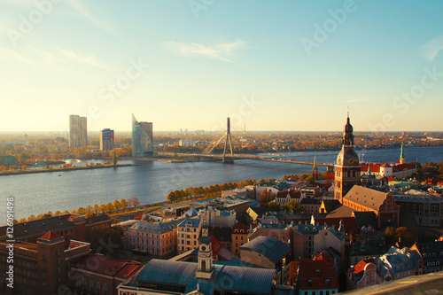 Riga, Latvia - sky view on Old Town from Saint Peter church