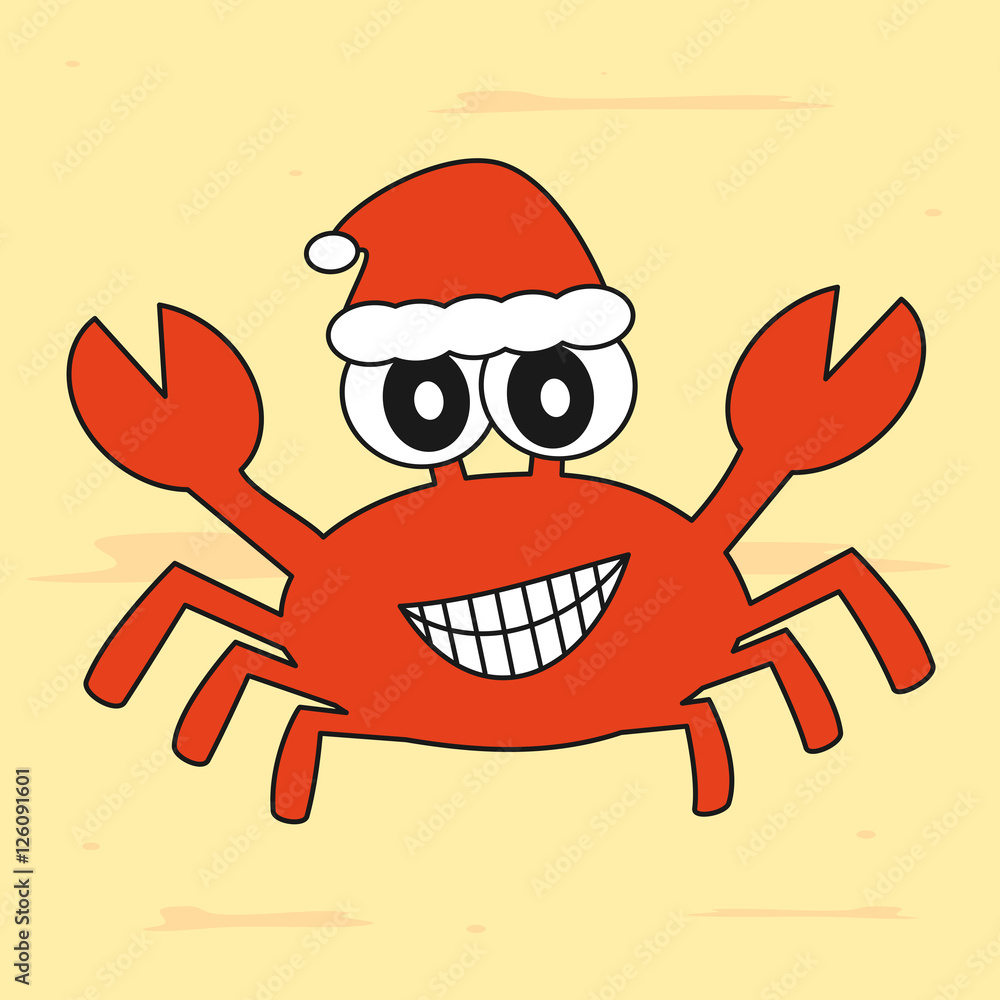 cute cartoon crab with santa hat christmas funny vector illustration Stock  Vector | Adobe Stock