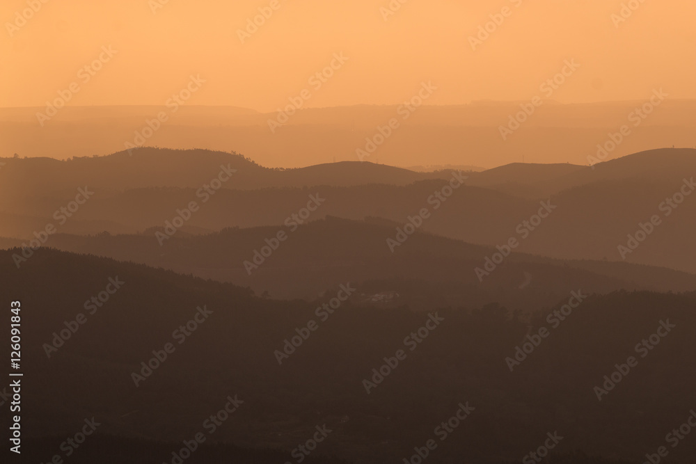 Mountain layers in the sunset