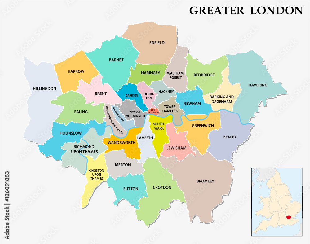 Obraz premium większa mapa administracyjna i polityczna Londynu