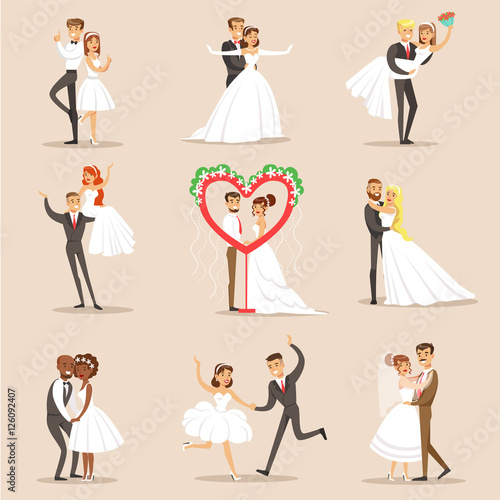 Happy Newlyweds On The Wedding Party Set Of Scenes