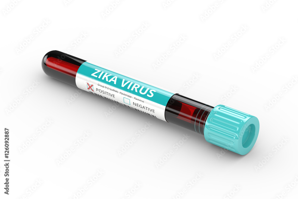 3D rendering of test tube with zika virus blood sample 3D rendering of test tube with zika virus blood sample