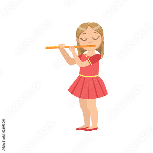 Girl In Red Dress Playing Flute