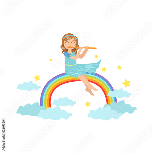 Girl Playing Flute With Rainbow And Clouds Decoration