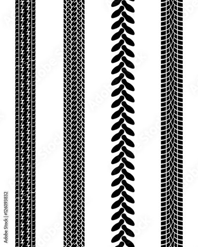 Black prints of tire cars, vector illustration, seamless pattern