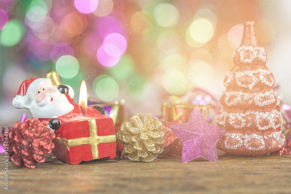 Christmas with decorations on wooden background