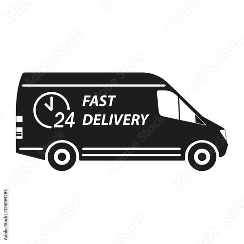 Fast delivery truck or minivan icon isolated on white background. Vector illustration.