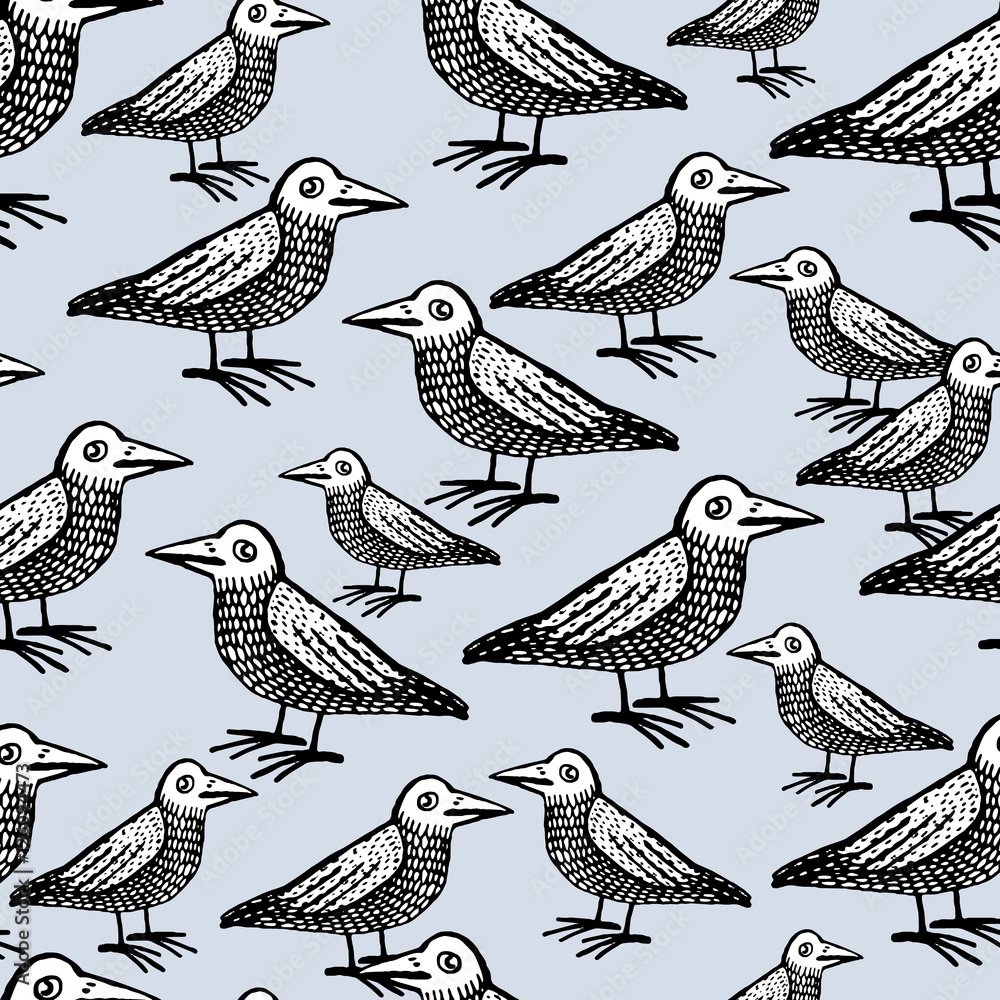 Doodle cute ravens vector seamless pattern. Doodle cute ravens vector seamless pattern.