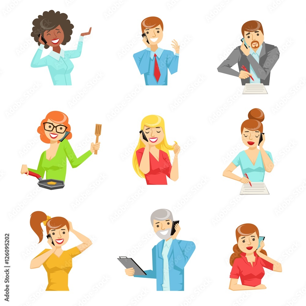 People Speaking On The Phone Set Of Illustrations People Speaking On The Phone Set Of Illustrations