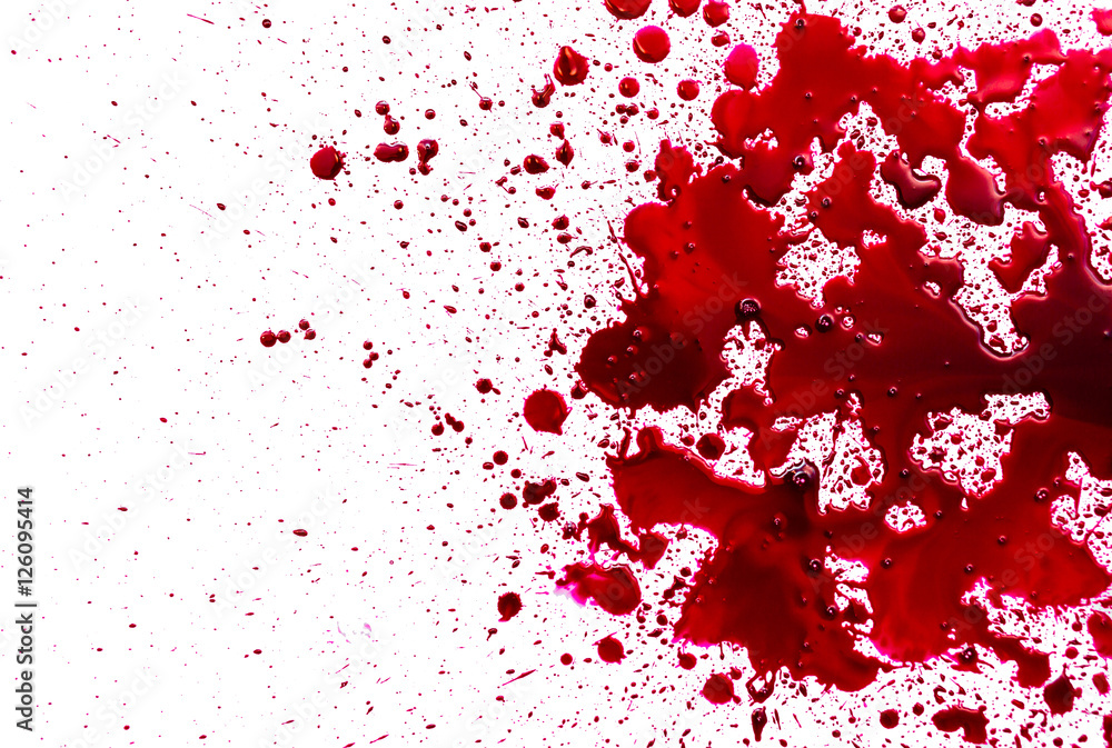 Splattered blood stain on white background - obrazy, fototapety, plakaty 
