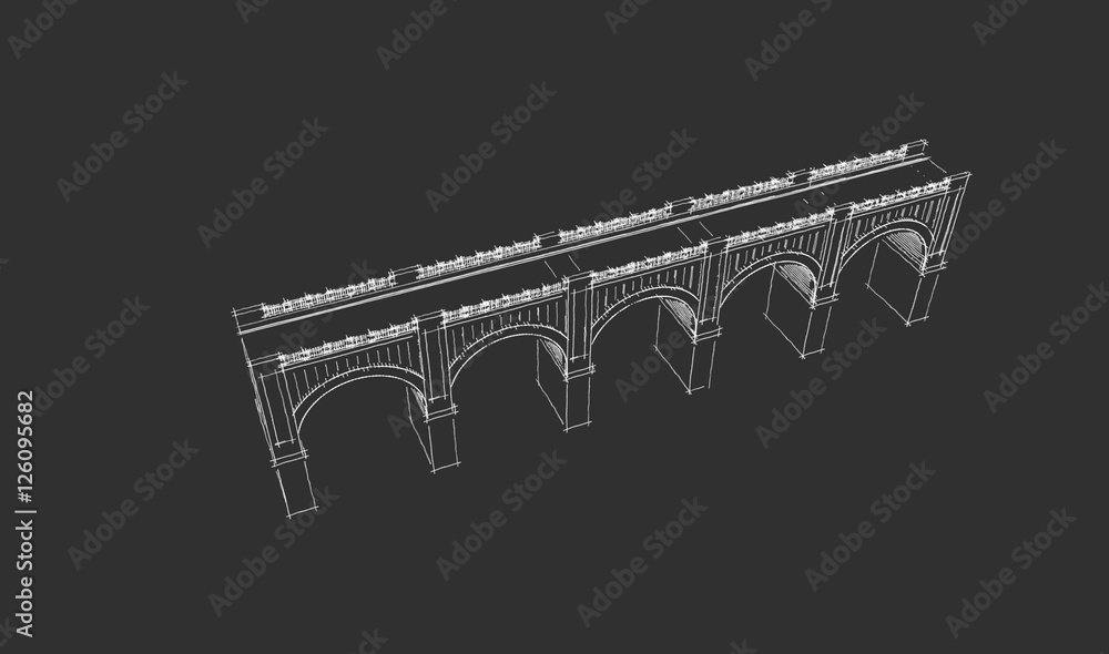 Bridge. Isolated on grey background. Sketch illustration. Bridge. Isolated on grey background. Sketch illustration.