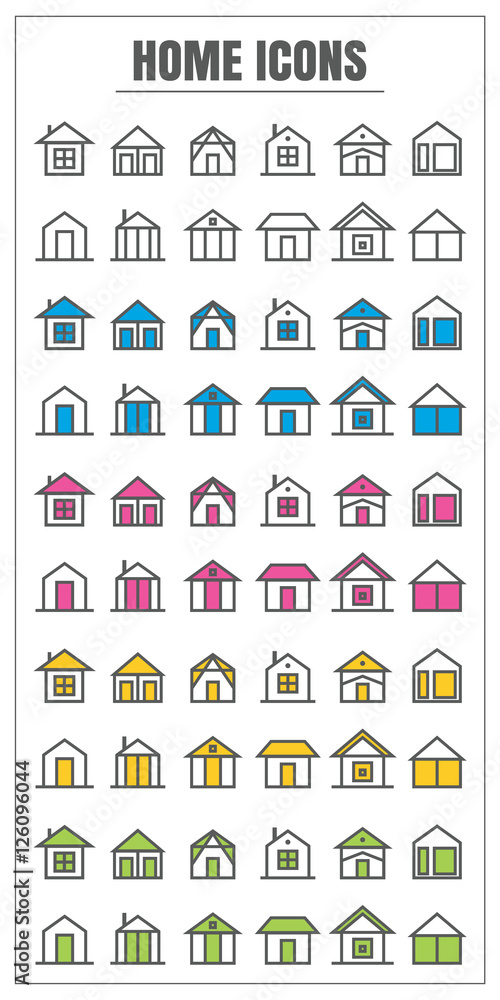 icons home thin line color black blue pink Yellow green vector S
