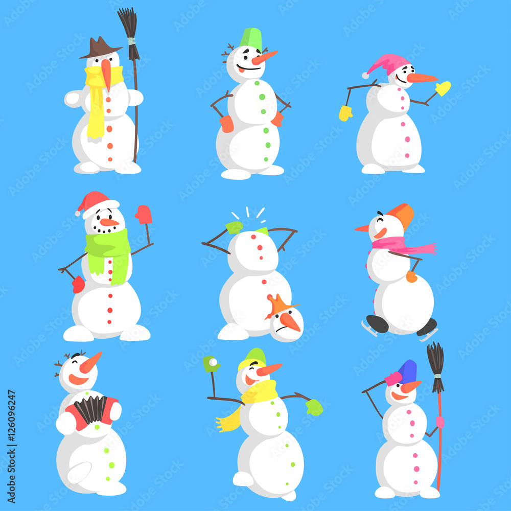 Classic Snowmen Made Of Three Snowballs Character Set Classic Snowmen Made Of Three Snowballs Character Set