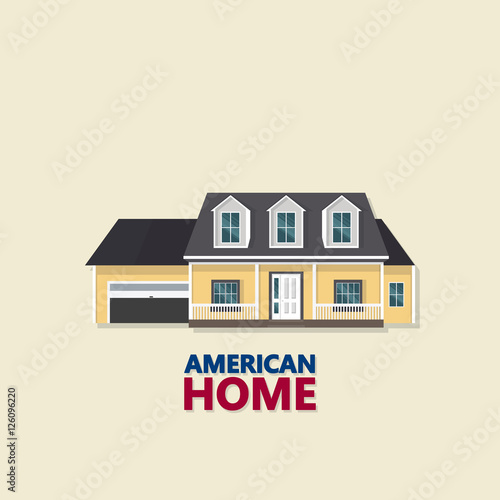 American style family House. Vector illustration. Isolated objects