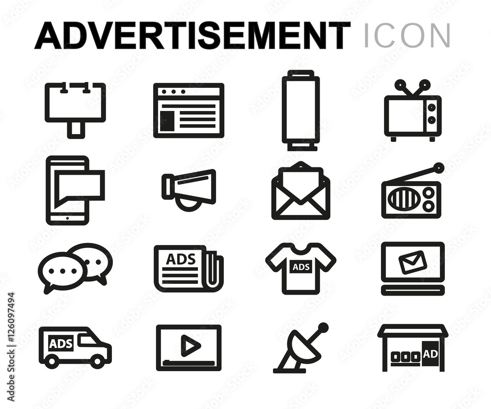 Vector line advertising icons set Vector line advertising icons set